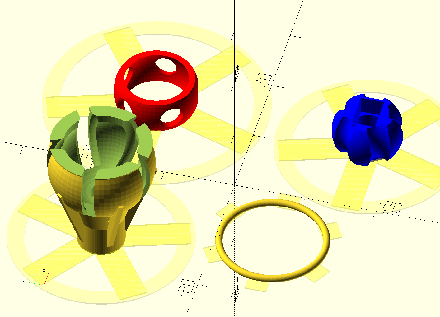 Die Teile in OpenSCAD (~170 Zeilen Code)