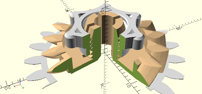 Z15-45° im Schnitt (Z20 als Größenvergleich darunter)