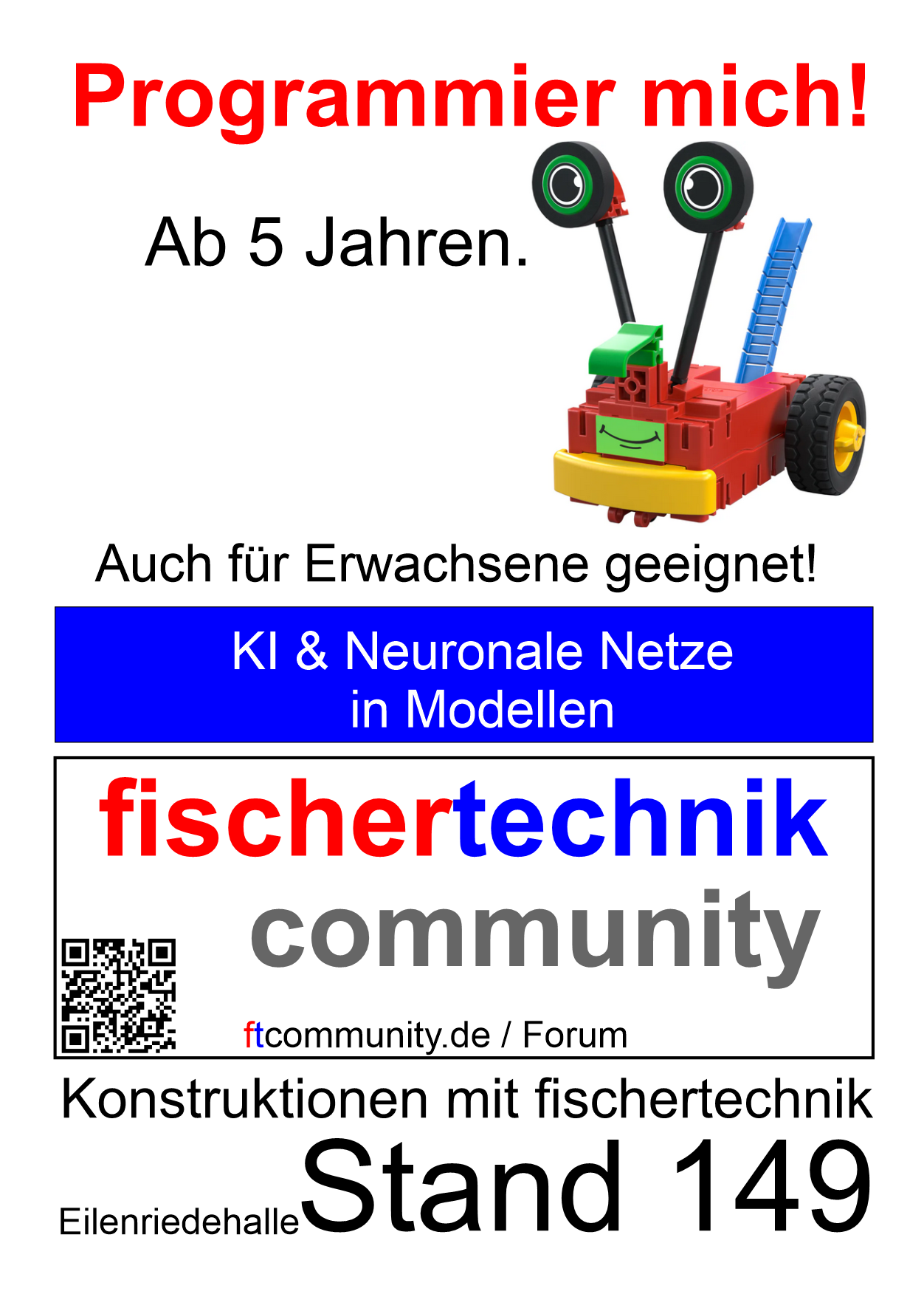 Plakat fischertechnik community Makerfair Hannover 2026 Stand 149.png